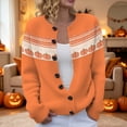 thumbnail image 2 of GILIGEGE Halloween Cardigans Sweater for Women Pumpkin Long Sleeve Sweater,Cute Halloween Pumpkin Print Cardigans Sweater,Crew Neck Loose Casual Open Front Cardigan Coat Cozy Holiday Sweaters Beige L, 2 of 5