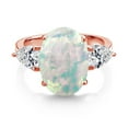 thumbnail image 2 of Gem Stone King 18K Rose Gold Plated Silver White Opal and Lab Grown Diamond Engagement Ring for Women | 5.54 Cttw | Oval Cabochon 14X10MM | Gemstone October Birthstone | Size 9, 2 of 3