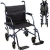 Carex Steel Transport Wheelchair with 19" Seat, Swing-Away Footrests, Blue, 300 lb Weight Capacity