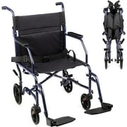 Carex Steel Transport Wheelchair with 19" Seat, Swing-Away Footrests, Blue, 300 lb Weight Capacity