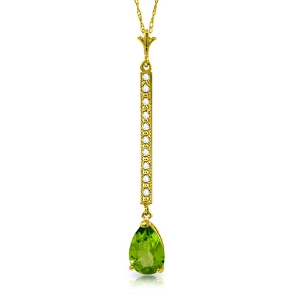 Galaxy Gold 14K Solid Yellow Gold 16" Necklace with 1.80 CTW 1.80 CTW Natural Diamonds and Pear-Shaped Peridot, 14"-24" Sizes, August Birthstone, Symbol of Renewal