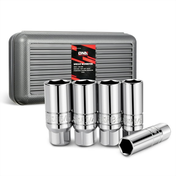 DNA Motoring TOOLS-00152 5 Pcs Chrome-Vanadium Steel Laser-etched 3/8 inches Spark Plug Impact Socket Set With Storage Case