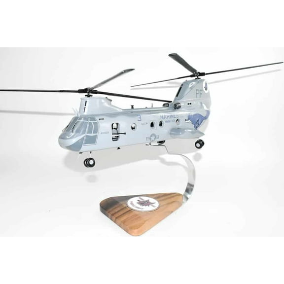 HMM-364 Purple Foxes CH-46 (2012) Model, 1/38 (14") Scale, Mahogany, Phrog