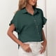 thumbnail image 3 of Camisas con botones para mujer, camisa básica informal con cuello en V y mangas de encaje, camisa básica de poliéster de Color puro para ir de compras, 3 of 6