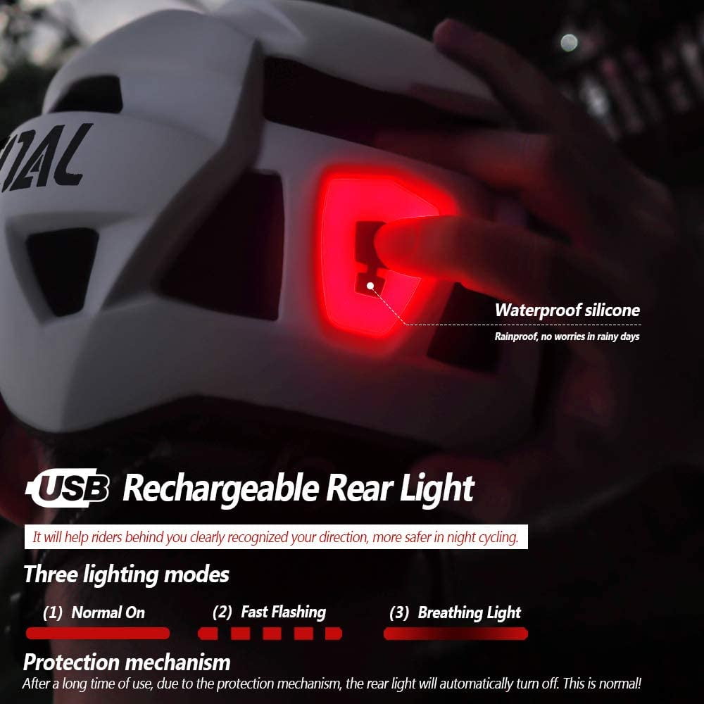 Mountain Bicycle Helmet With Red LED light and sun visor Men Women Lightweight 