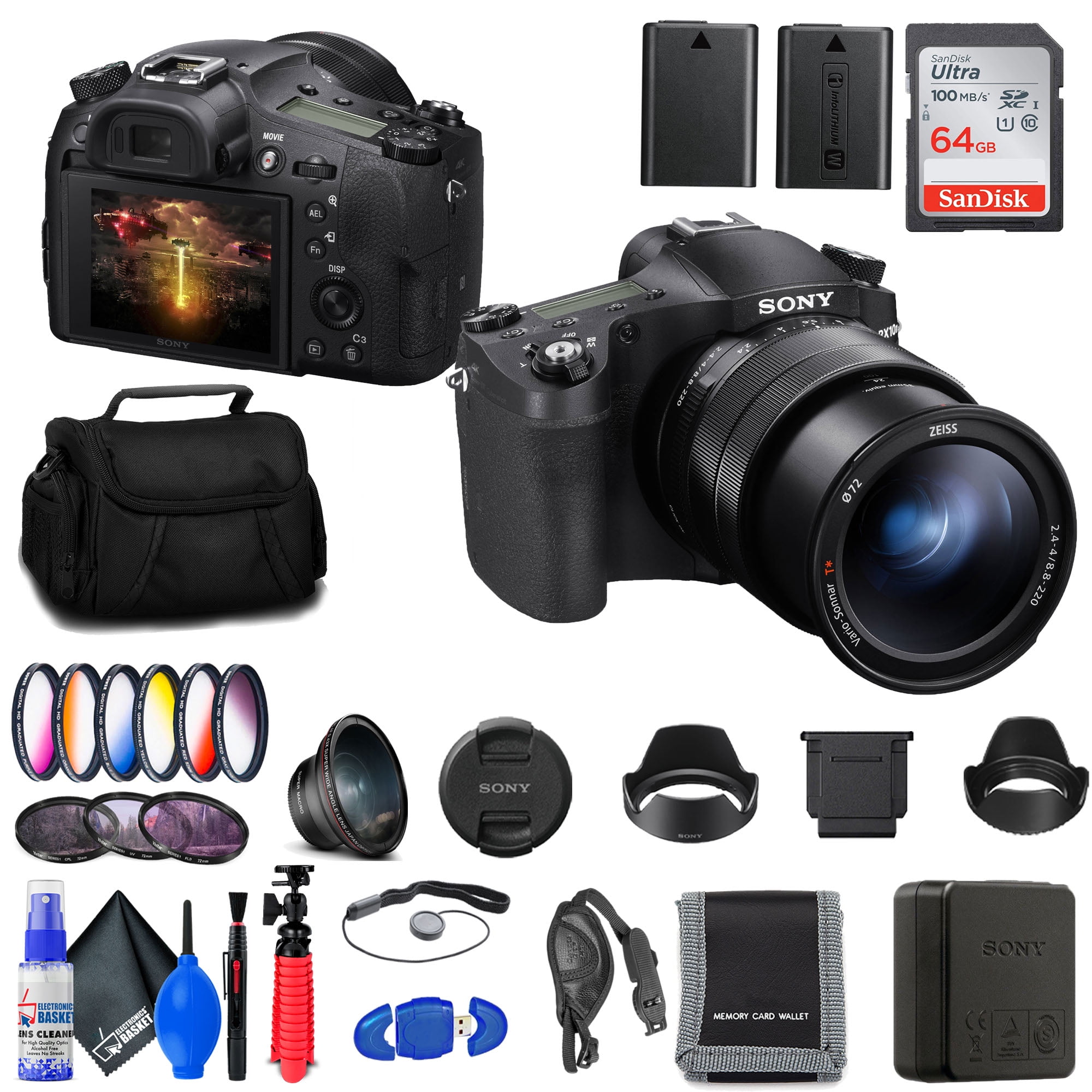 Sony Cyber-Shot DSC-RX10 IV Camera DSCRX10M4/B with Soft Bag, Tripod,  Additional Battery, 64GB Memory Card, Card Reader, - Walmart.com