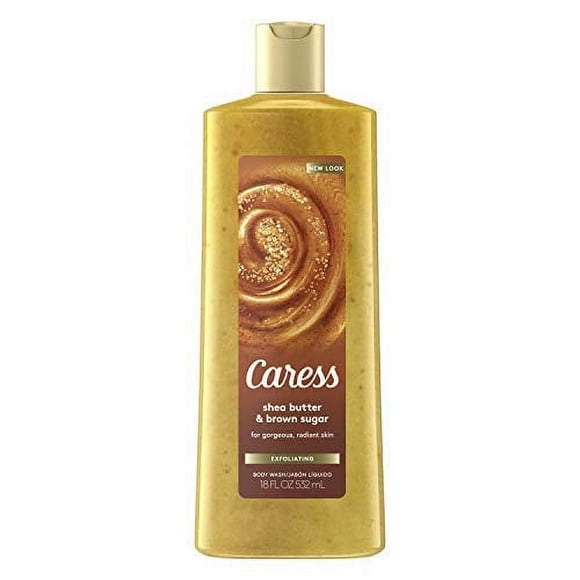 Caress Exfoliating Body Wash for Everyday Use Shea Butter & Brown Sugar 18 oz (Pack of 3)