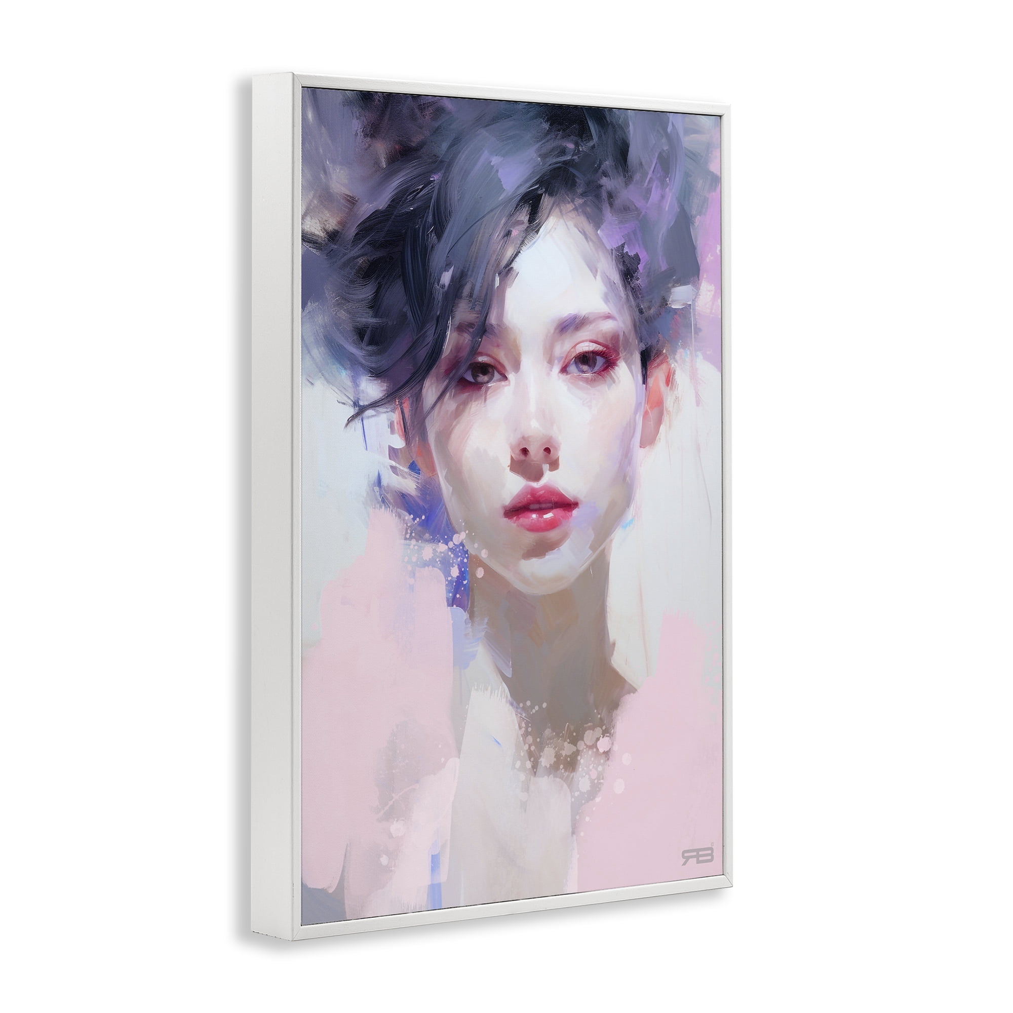 Stupell Industries Purple Haired Woman Novelty Painting White Framed Art Print Wall Art, 16 x 24