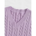thumbnail image 3 of Hotian Women Cable Knit Sweater Vest V Neck Pullover Purple XL, 3 of 6