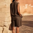 thumbnail image 4 of Women's Summer Casual Solid Color Set With Collar Button Sleeveless Shirt And Wide Leg Shorts Two-Piece Set, 4 of 7