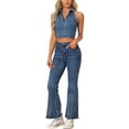thumbnail image 2 of INSPIRE CHIC Women's Top Denim Halter Zipper Up Collared Sleeveless Jean Tank Tops XS Blue, 2 of 6
