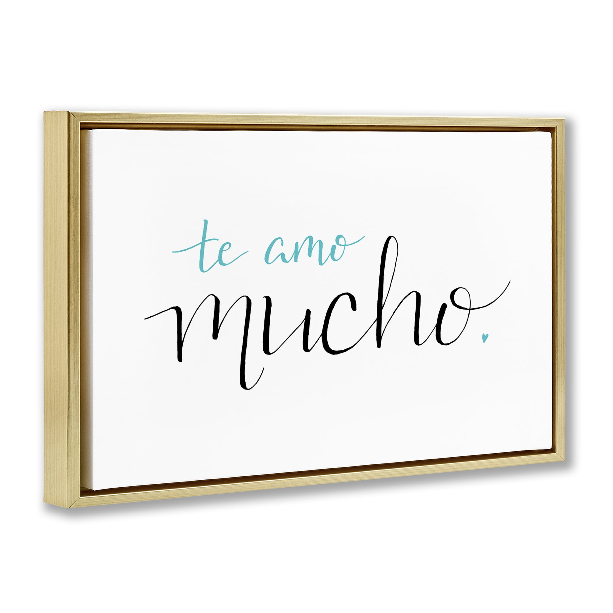 Stupell Industries Te Amo Mucho Turquesa Inspirational Quotes & Sayings Painting Gold Floater Framed Art Print Wall Art, 31 x 21