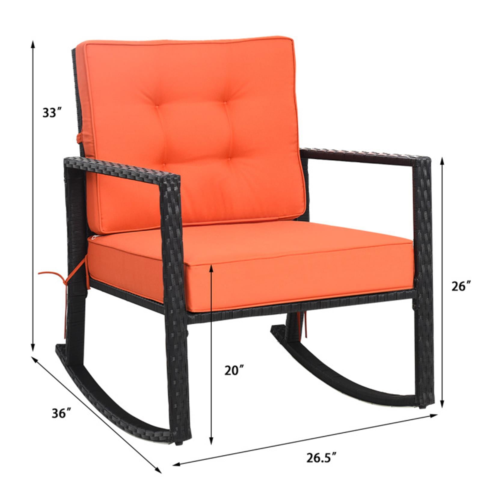 Resenkos Patio Rattan Rocker,Outdoor Glider Rocking Chair Cushion Lawn,Outdoor Furniture for Porch,Backyard,Indoor and Garden, Orange