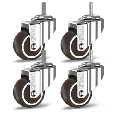 GBL Heavy Duty Castor Wheels   Screws - 50mm M10 x 25mm Up to 200kg - 4 Pack No Floor Marks Silent Castor for Furniture - Rubber Covered Trolley Wheels - Silver Casters