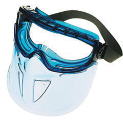 KleenGuard (formerly Jackson Safety) V90 “The Shieldu0022 Safety Goggles with Face Shield (18629), Clear Anti-Fog Lens with Blue Frame