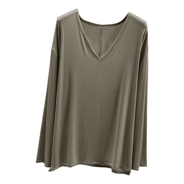 MeetoTime V Neck Long Sleeve Shirts for Women Comfortable Loose Tops Solid Color Lounge Tops Pullover