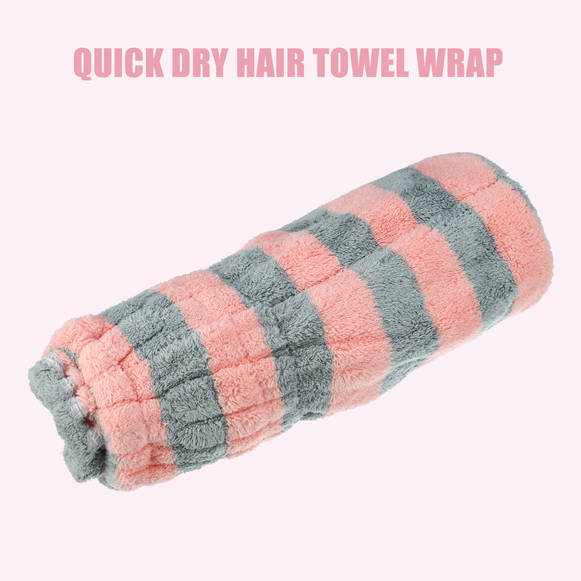 Unique Bargains Strong Absorbent Coral Fleece Hair Drying Towel Dry Cap Gray Pink
