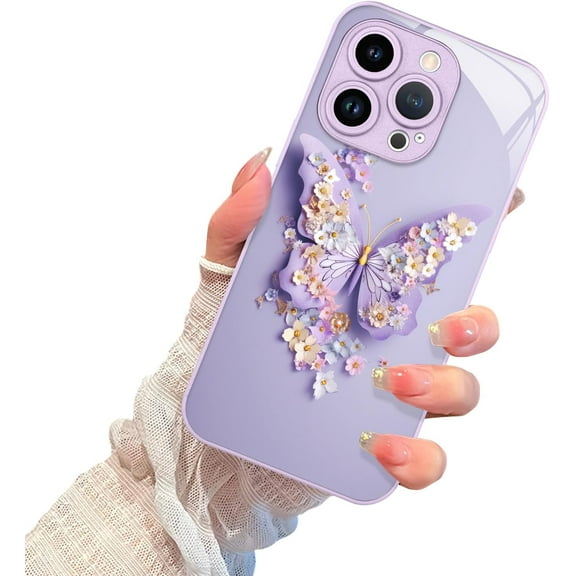 Case for iPhone 15 Pro Max 6.7 Inch, Cute Butterfly Plating Glitter with Camera Protection Shockproof Sparkly Slim Cover for iPhone 15 Pro Max Women-Light Purple