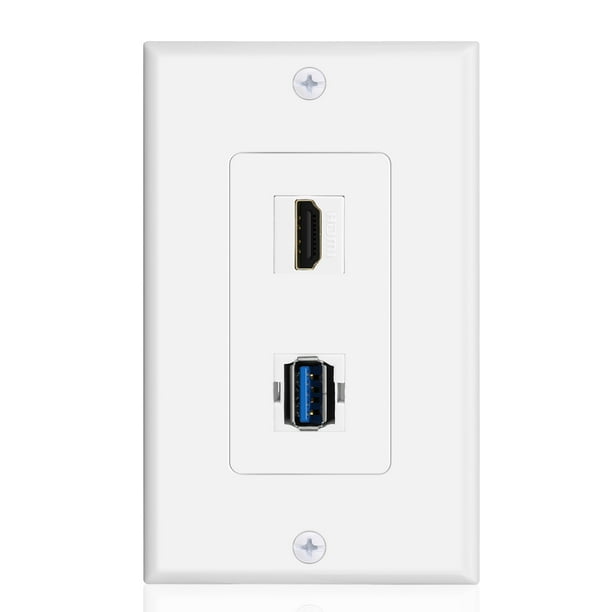 USB HDMI Outlet Wall Plate USB 3.0 Charger & HDMI Port Receptacle for