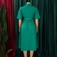 thumbnail image 6 of AURA Womens Summer 2024 Solid Color Midi A Line Dress High Waist Short Sleeve Button Front, 6 of 10
