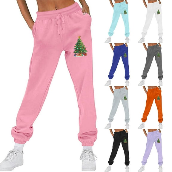 Brondbend Womans Sweat Pants Womens Joggers High Waisted Christmas Print Pocket Drawstring Athletic Trousers Plus Velvet Loose Fit Running Fitness Comfortable Sports Pants,Black