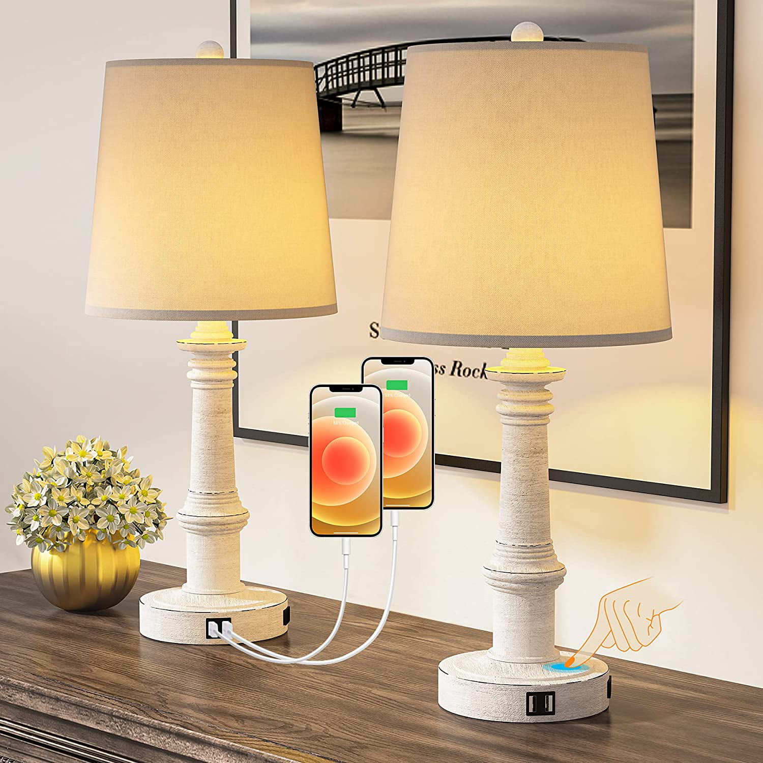 LED Touch Sensor Dimmable Table Lamp Room Bedside Night Light USB Charging Home 