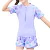 ZACPNCV Girls Rash Guard Set Short Sleeve Two Piece Swimsuit Bathing Suit UPF 50+ Beach Swimwear Light Blue 6-7 Years