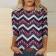 thumbnail image 1 of Fiudx Ropa de Mujer Blusa Holgada con Estampado de Independencia y Cuello Redondo Retro de Manga Tres Cuartos a La Moda para Mujer, 1 of 4