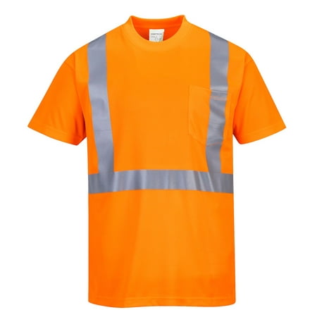 High Visibility Orange Pocket T Shirt with Reflective Tape ANSI Class 2 - (Best Reflective Tape For Clothing)