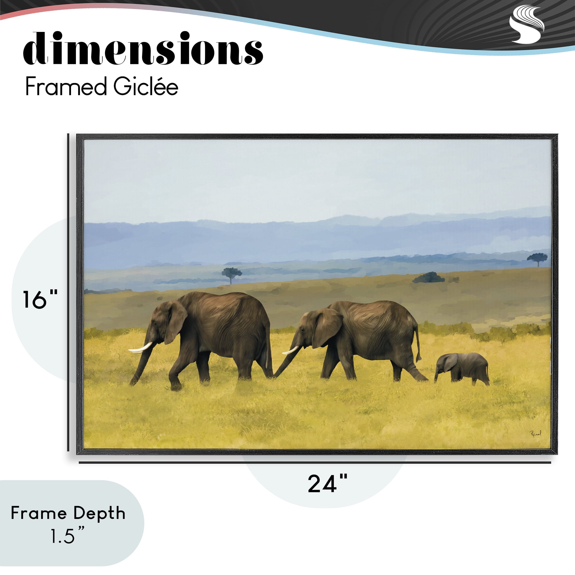 Stupell Industries Elephants In The Grassland Black Framed Giclee Art, design by Renel Peters