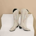 thumbnail image 5 of UngA Womens Boots Mid Calf Cowboy Boots for Women Mid Calf Fashion Cowgirl Boots Beige,7, 5 of 7
