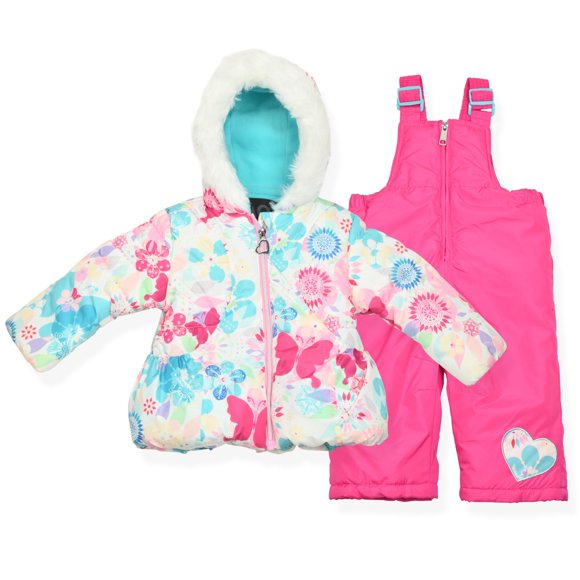 Arctic Quest Little Girls Bib Snow Pants and Ski Jacket Water-Resistant Snowsuit For Kids Winter Jacket For Girls Arctic White 18M