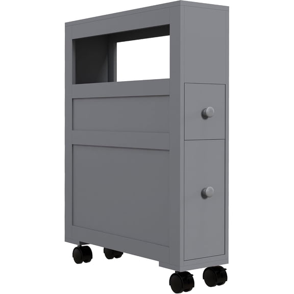 NeoNiches Narrow Bathroom Side Storage Cabinet 6.25" x 20.5" x 28.25" Gray | Wood, Rolling, Slim Cabinet by Toilet