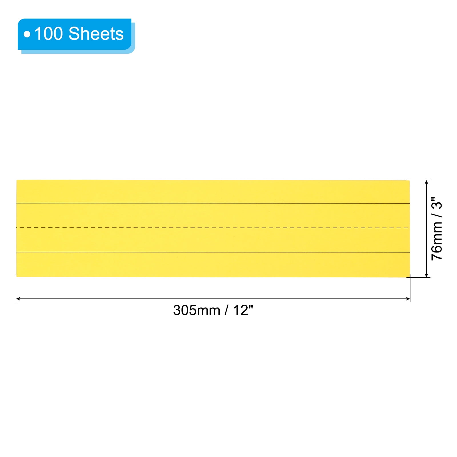 Uxcell 100 Sheets Ruled Sentence Strips, 3" x 12" Cardstock 250GSM Writing Paper Blue Red Lined for Classrooms, Yellow