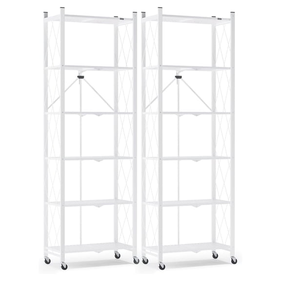 73.6 Inch Folding Bookshelf, 6 Tier Metal Bookcase and Bookshelves, Tall Shelves for Living Room Office Bedroom, Heavy Duty Book Shelve Free Standing Open (White, 2PACK)