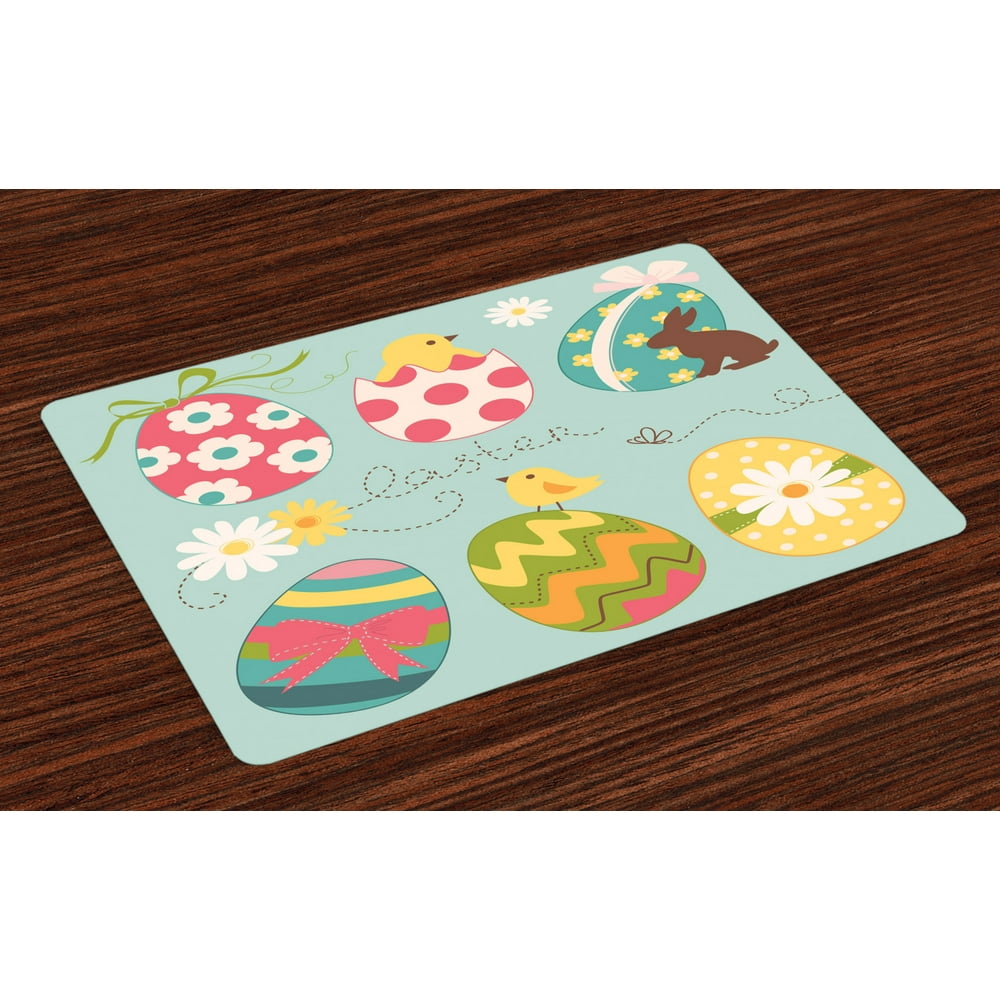 Easter Placemats Set of 4 Easter Eggs with Flowers Zigzags Lines and ...