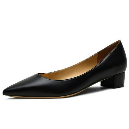 

YCNYCHCHY 2022 New Thick Heel Ladies Pumps Genuine Leather Pointed Toe Comfortable Square High Heels Party Handmade Shoes For Women