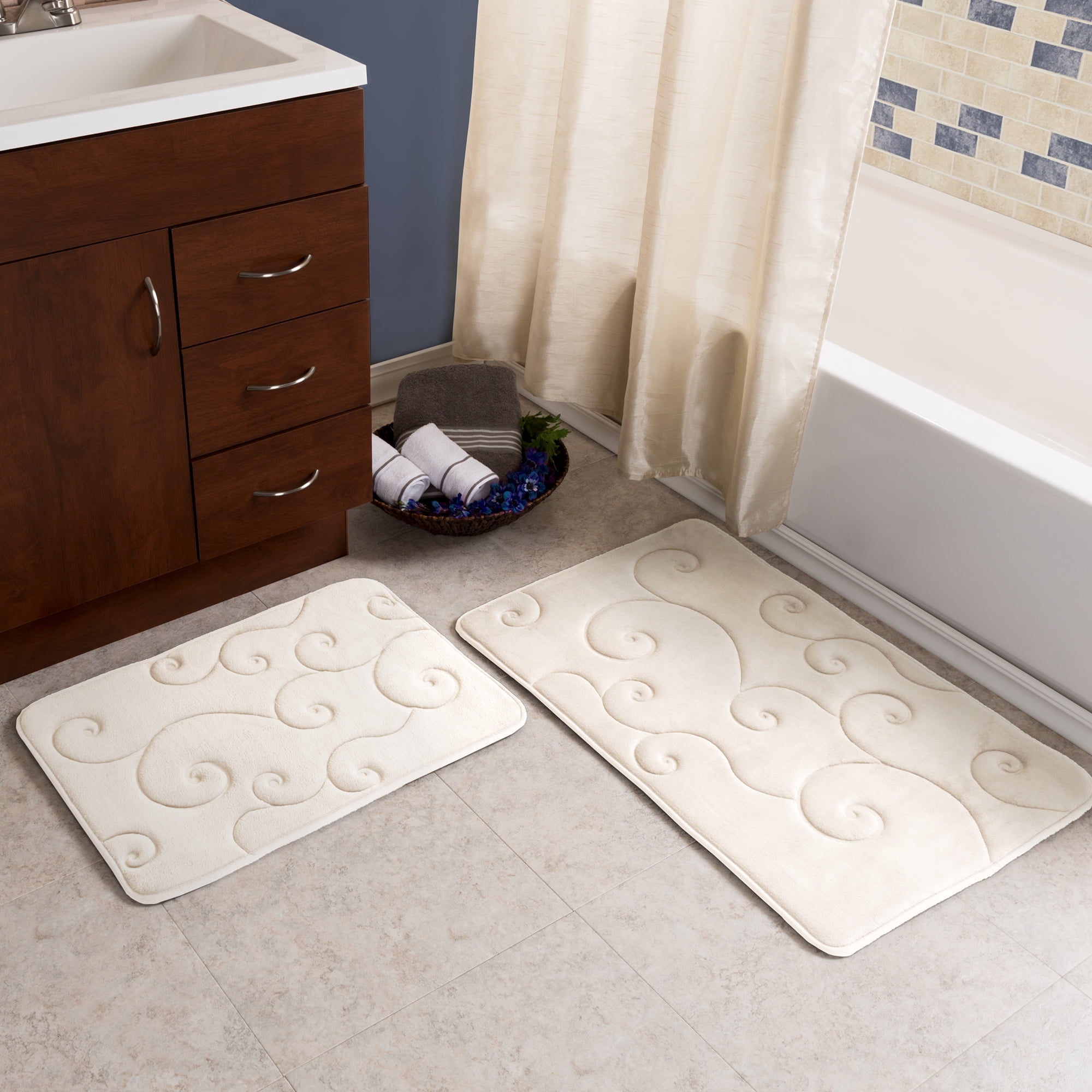 Somerset Home Memory Foam Bath Mat Set, 2-Pieces, Coral Fleece Embossed Pattern