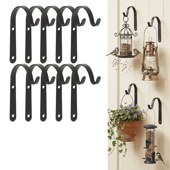 ROSEXIXI  10pcs Heavy Duty 2.8-Inch Plant Hooks, Decorative Wall Mount Hangers for Outdoor Hanging Plants, Bird Feeders & Wind Chimes, Black