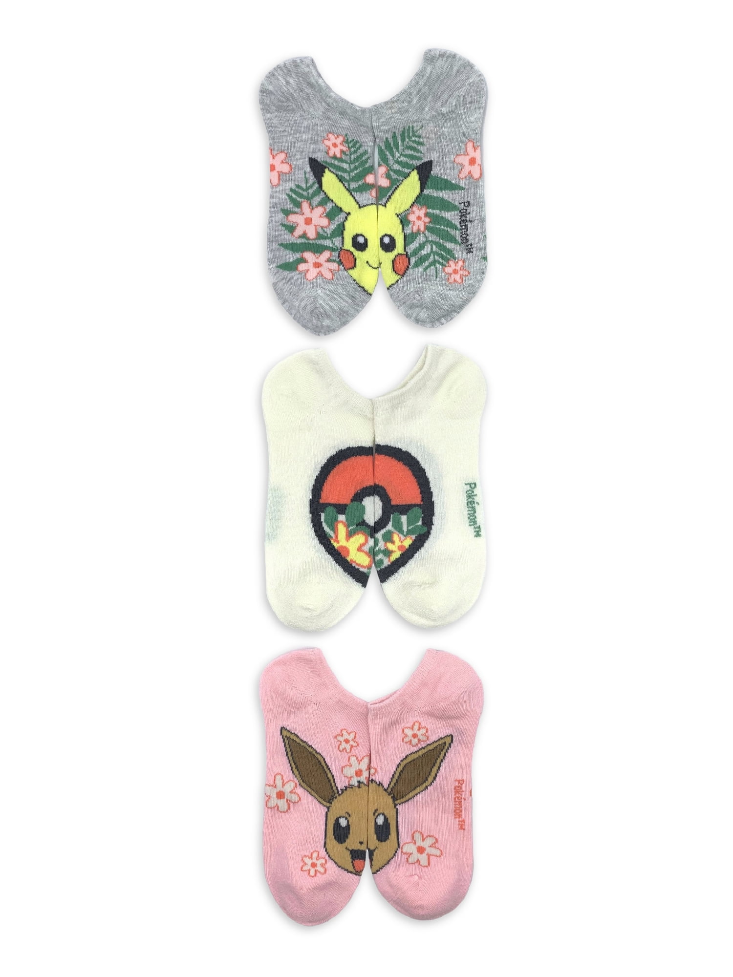 Pokemon Women's Print No Show Socks, 3-Pack, Shoe Size 4-10