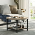 thumbnail image 2 of DWVO Round Coffee Table, 31.5" Industrial Living Room Table, Cocktail Table with Storage Open Shelf for Living Room, Oak, 2 of 6