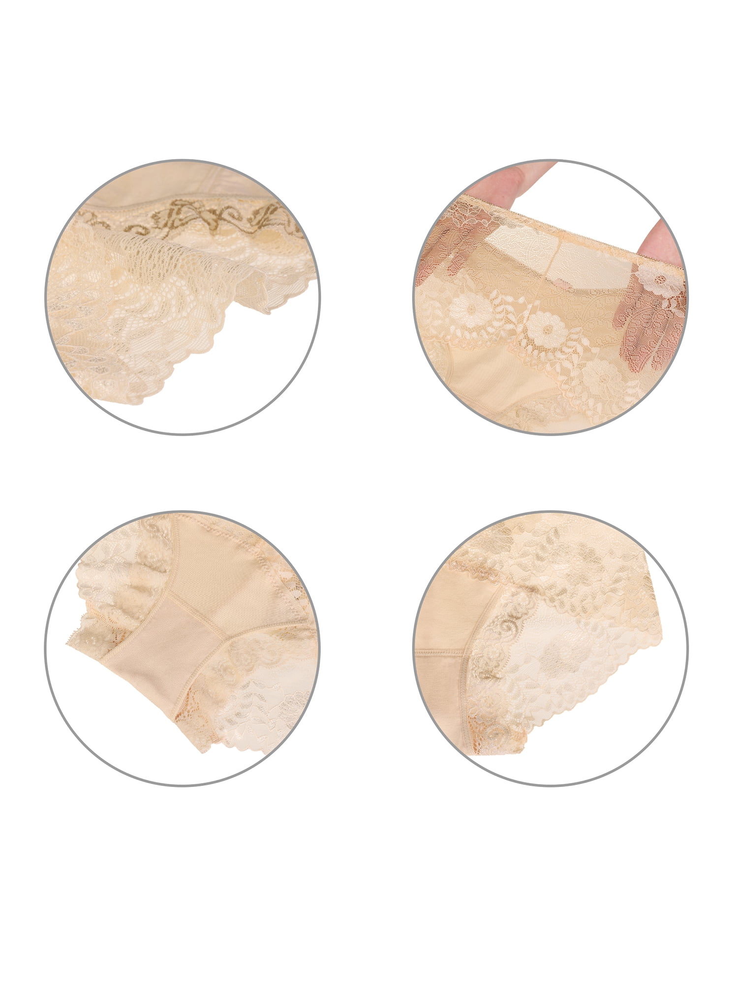 Unique Bargains Women's Plus Underwear Floral Lace Mid-Waist Panty Briefs 3-Pack M Beige