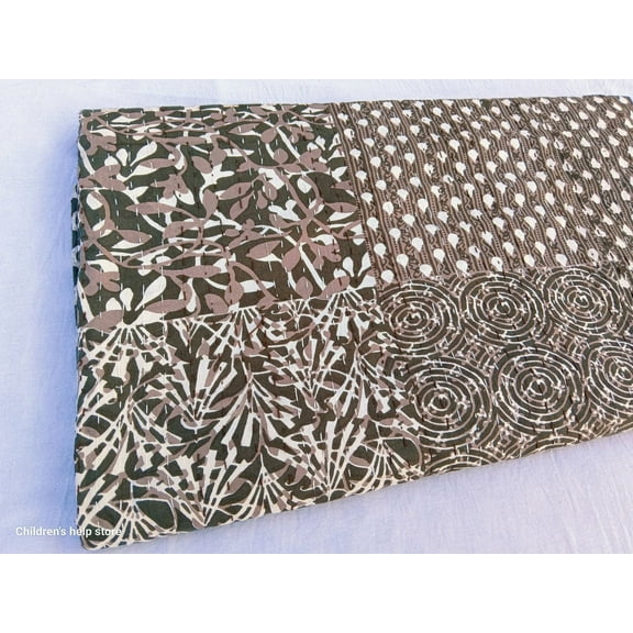 Patchwork Design Floral Handmade Kantha Quilt Unique Design Handmade Kantha Quilted Bedding Bedspread Handblock Print Throw