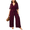 Wine red, variant on Women Plus Size V Neck Jumpsuit High Waist Belted Straight Pants 0XL-4XL