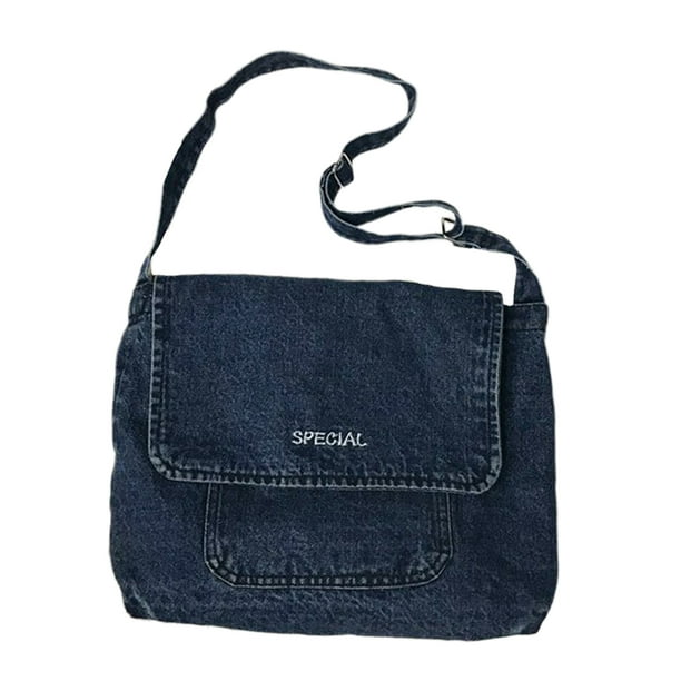 Tela vaquera Vintage Cross Body Casual Messenger Bag Bandolera Clutch para mujeres niñas (azul oscuro)