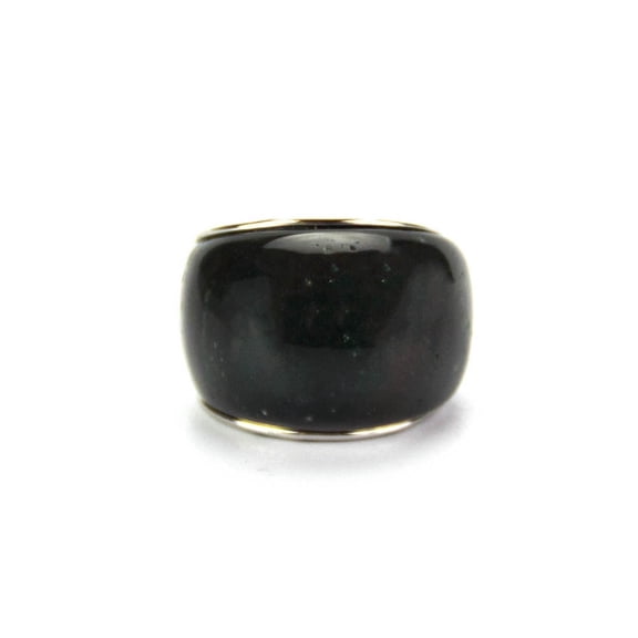 Genuine Black Agate Statement Ring with Heart Design Size 12 Jewelry Ring Silver