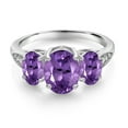 thumbnail image 3 of Gem Stone King 10K White Gold Purple Amethyst and White Lab Grown Diamond 3 Stone Engagement Ring for Women (2.09 Cttw, Gemstone Birthstone, Available in Size 5, 6, 7, 8, 9), 3 of 6