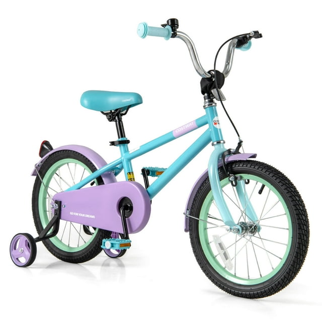 Costway 16" Kids Bike with Adjustable Saddle Handlebar Removable Training Wheels Handbrake Blue