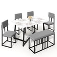 thumbnail image 4 of UHOMEPRO Dining Table Set for 6, Dining Room Set with Chairs and Bench, Modern Kitchen Table Set with Metal Frame for Dining Room, Kitchen and Apartment, White+Gray, 4 of 15