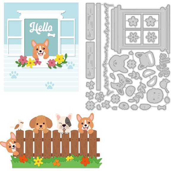Dog Metal Cutting Dies Stencil Template Carbon Steel Puppy Embossing Tool Die Cut 12.5x9.8cm for Card Making Album Paper Scrapbooking DIY Dies Craft